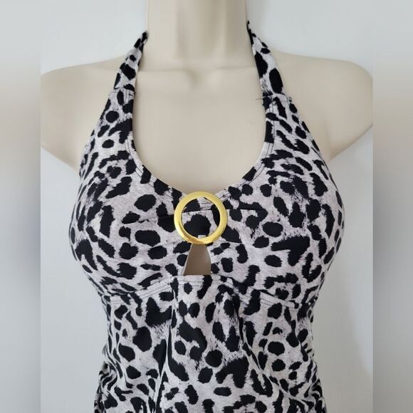 Jones New York Leopard Print Halter Swim Top - Picture 2 of 6